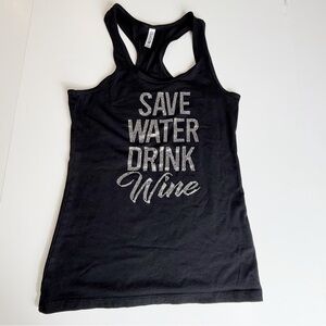 Save water, drink wine, black tank top with crystal letters Graphic Sz small